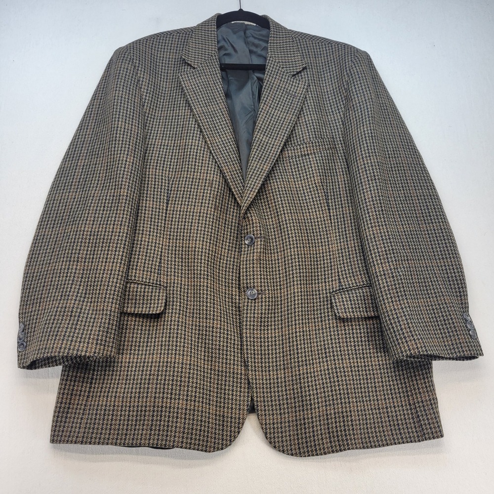 Orvis Vintage Blazer Sport Coat‎ Mens XL Brown Houndstooth Wool Made in USA